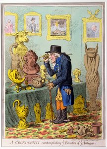 Um Cognocenti contemplando as belezas de Ye Antique, publicado por Hannah Humphrey em 1801 (gravura à mão colorida)